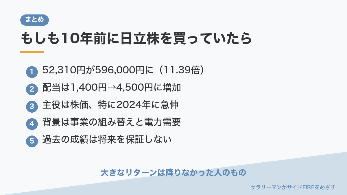 まとめ：もしも10年前に日立株を買っていたら